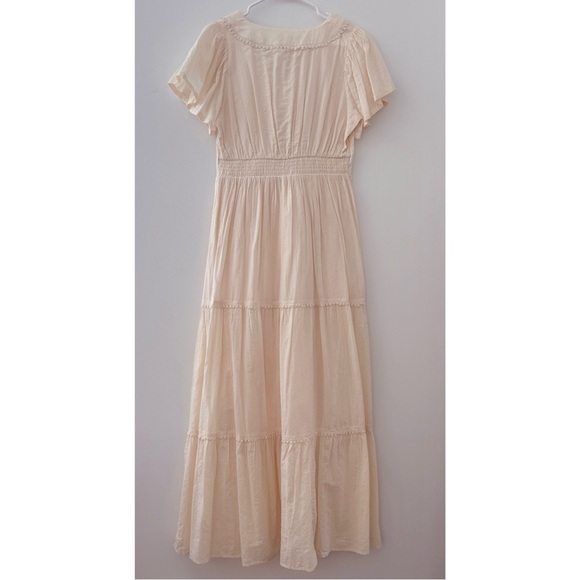 LOFT Flutter Sleeve V-Neck Tiered Embroidered Maxi Dress In Cream NWT Size S - Picture 2 of 10